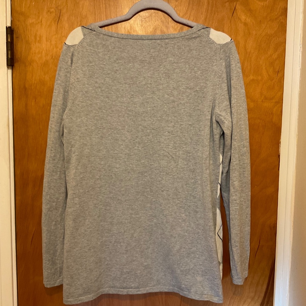 Tommy Hilfiger Women's V-Neck Argyle Sweater Gray Sz L - Picture 4 of 13